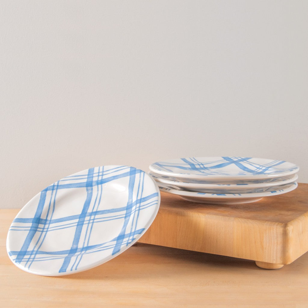 Pier 1 Country Blue Plaid Set of 4 Salad Plates